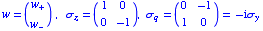 w = (w _ +/w _ -)   ,    σ _ z = (1    0 ), σ _ q = (0    -1)  ... ; _ y                                                              0    -1                  1    0